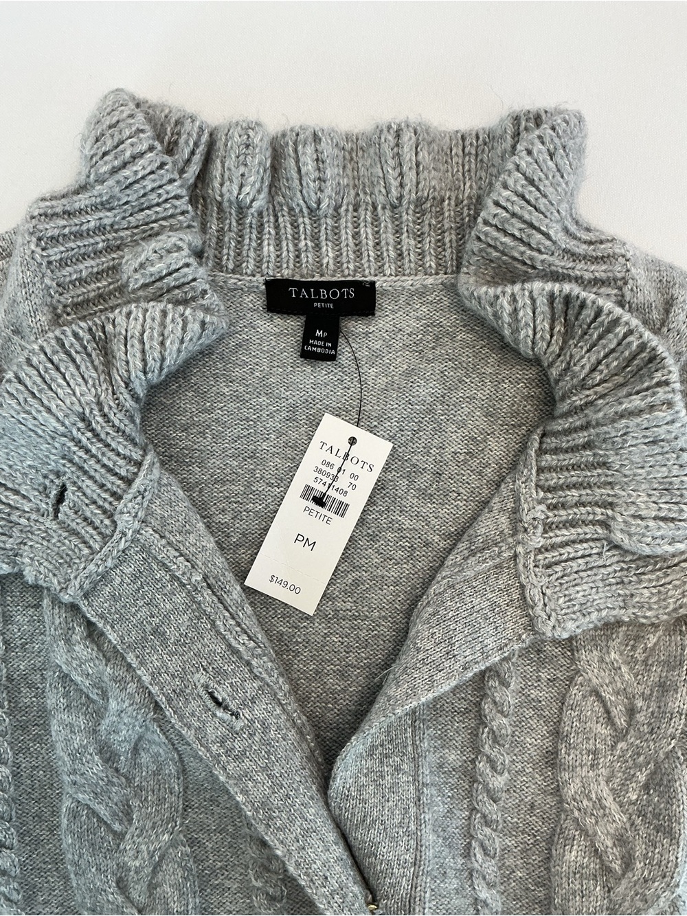Talbots Light Gray Cable-Knit Collared Button Front Sheath Dress - Picture 5 of 6